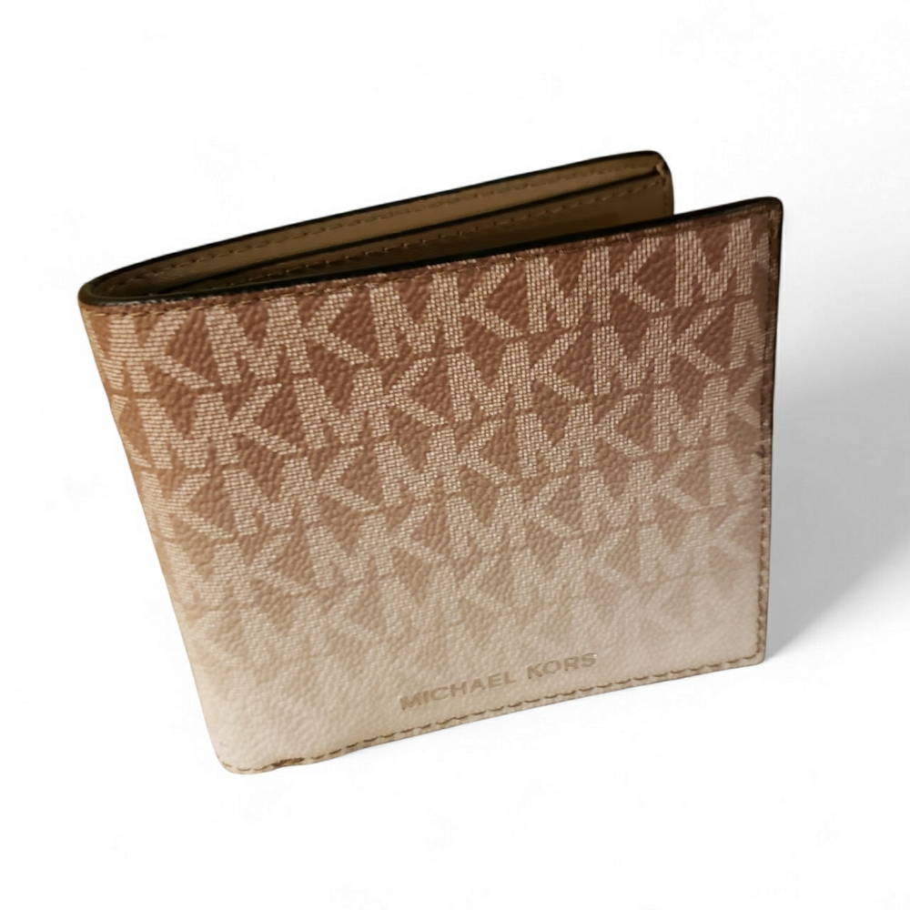 MK Michael Kors Men's Signature Ombré Bifold Wallet - Beige to Tan NWOT - Picture 2 of 4